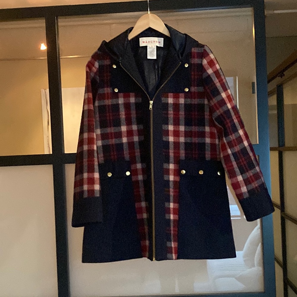 Anthropology Madchen Plaid Riveted Coat Size M